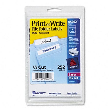 Avery Avery 05202 Print or Write File Folder Labels- 3-7/16 x 11/16- White- 252/Pack 5202